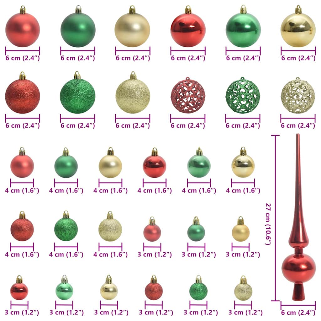 60-tlg. Weihnachtskugeln mit Weihnachtsbaumspitze 150 LEDs