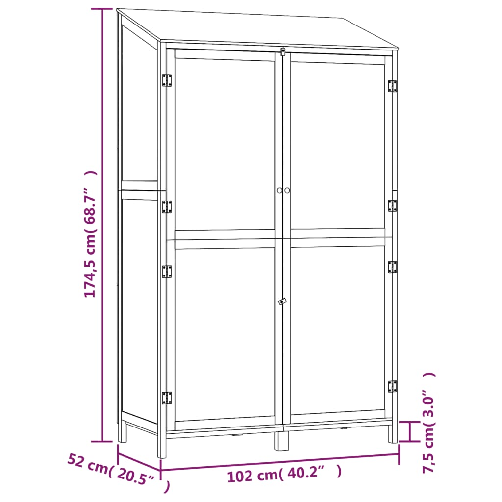 Geräteschuppen 55x52x174,5 cm Massivholz Tanne