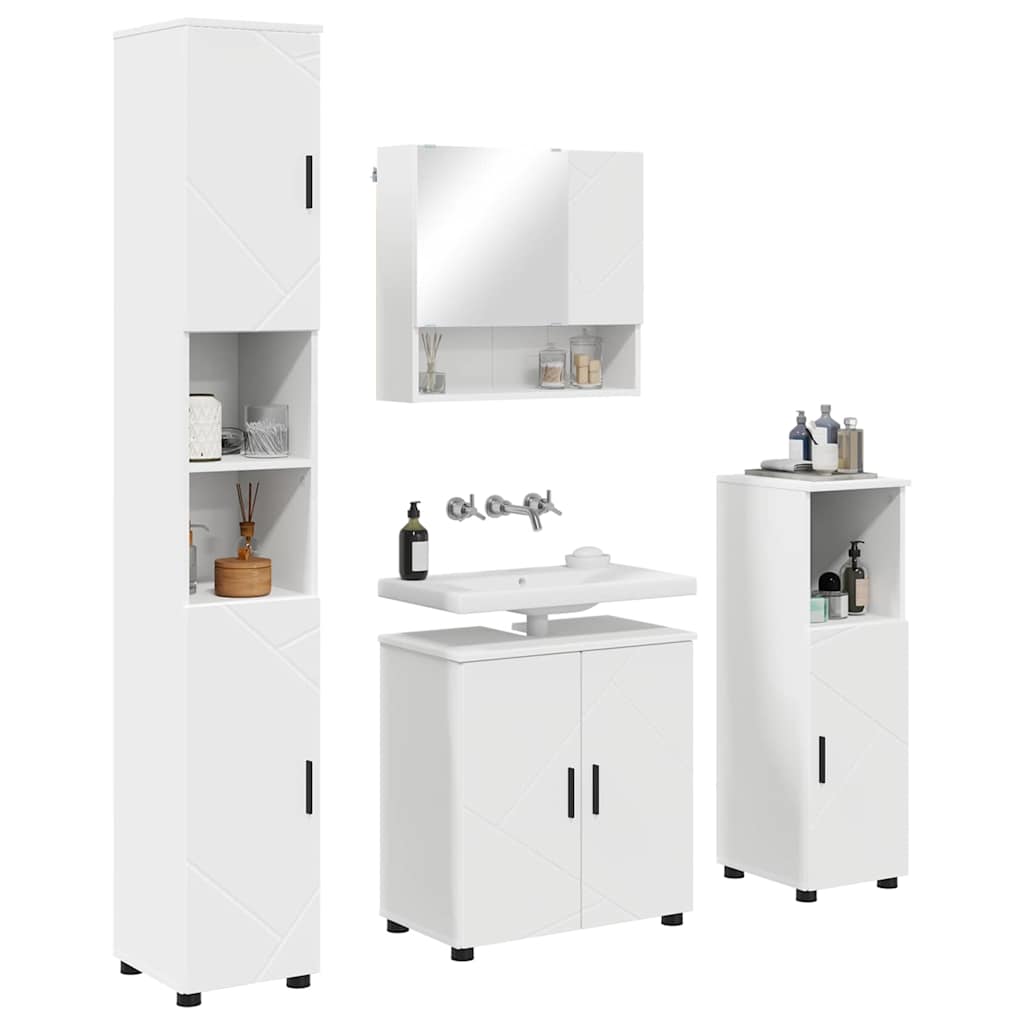 Badezimmermöbel-Set mit Tür 4 pcs Weiß Holzwerkstoff & Metall