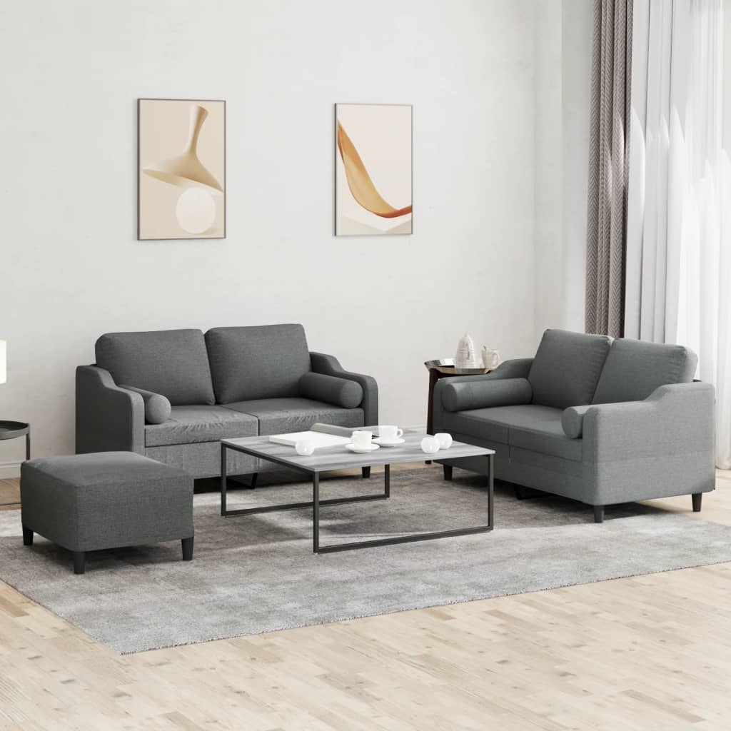 3-tlg. Sofagarnitur mit Kissen Creme Stoff
