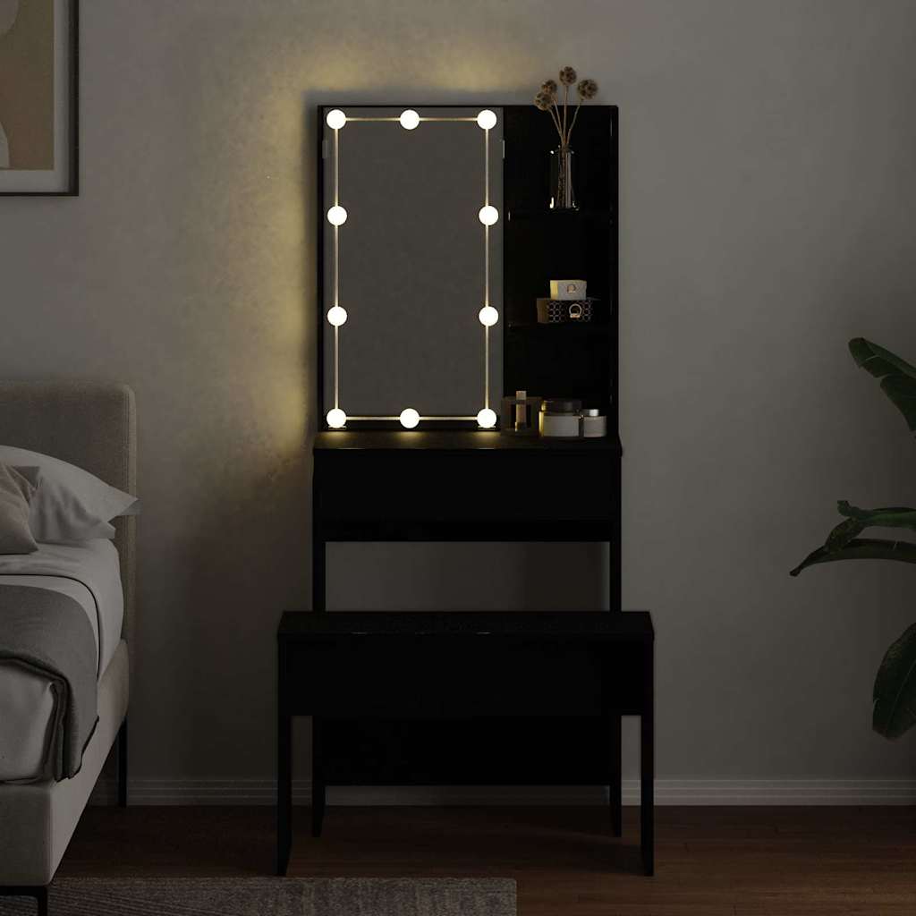 Schminktisch-Set mit LED Weiß Holzwerkstoff