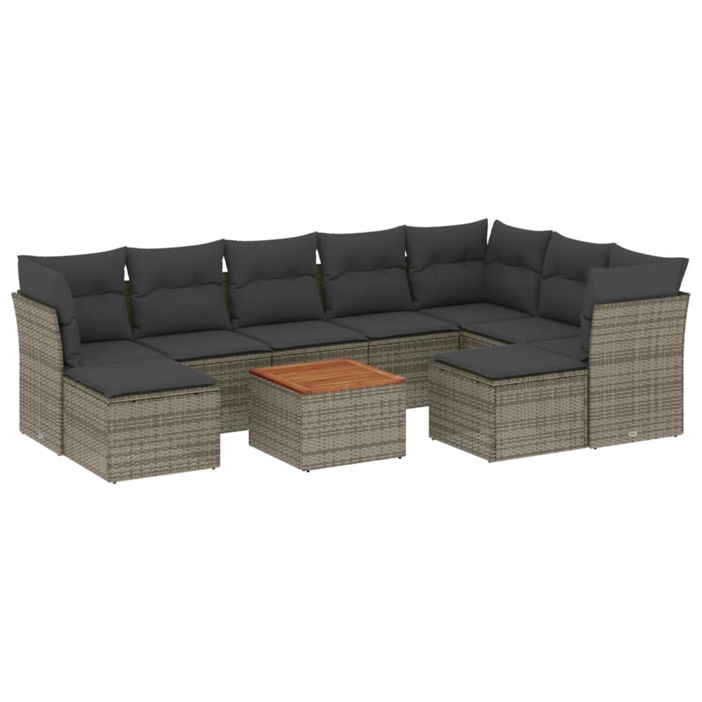 10-tlg. Garten-Sofagarnitur mit Kissen Schwarz Poly Rattan