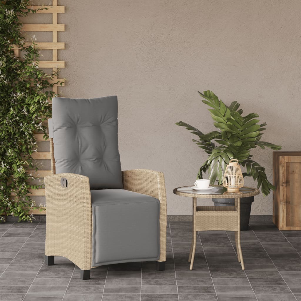 Gartensessel Verstellbar mit Kissen Schwarz Poly Rattan