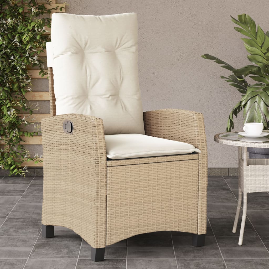 Gartensessel Verstellbar mit Kissen Schwarz Poly Rattan
