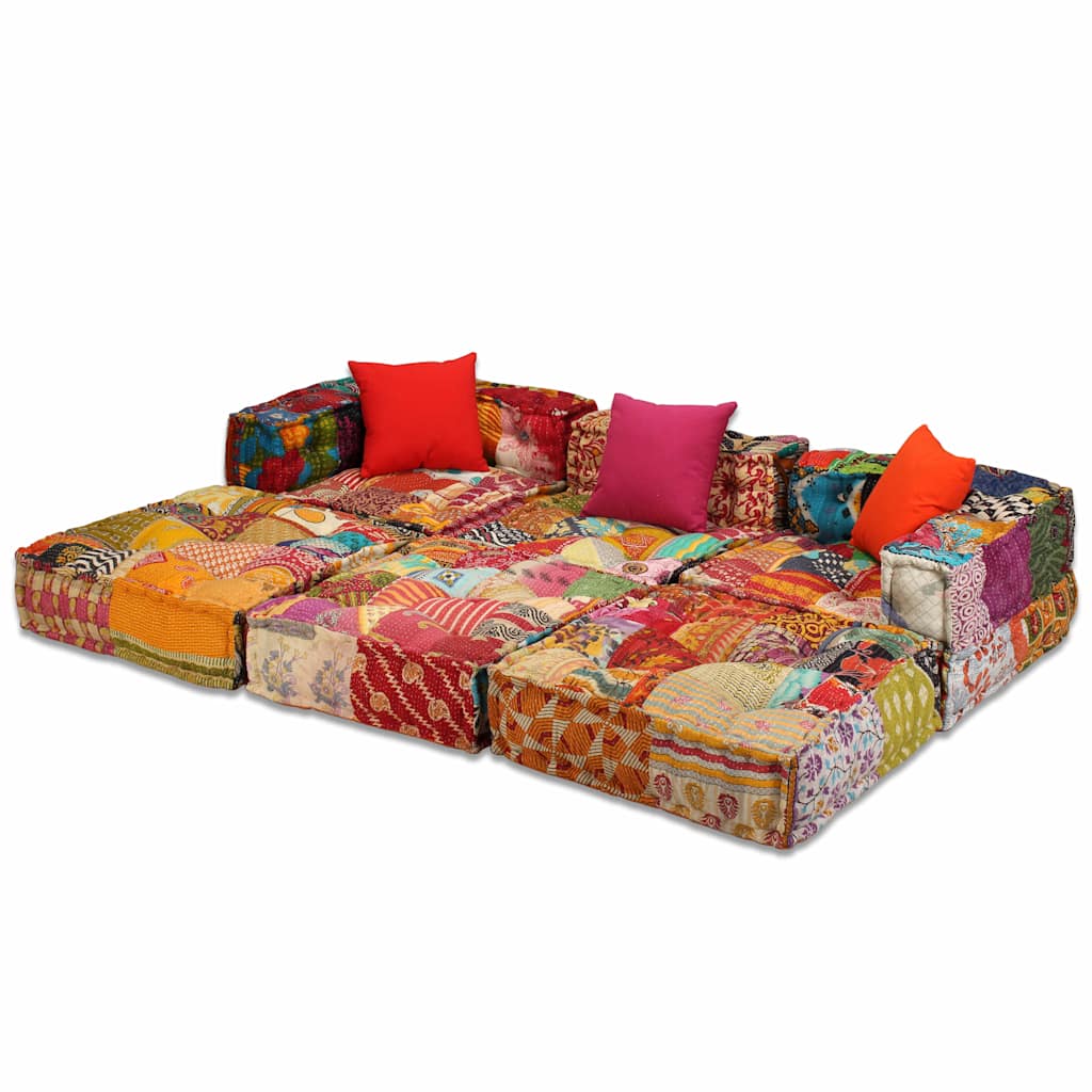 2-Sitzer Modularer Pouf Patchwork Stoff