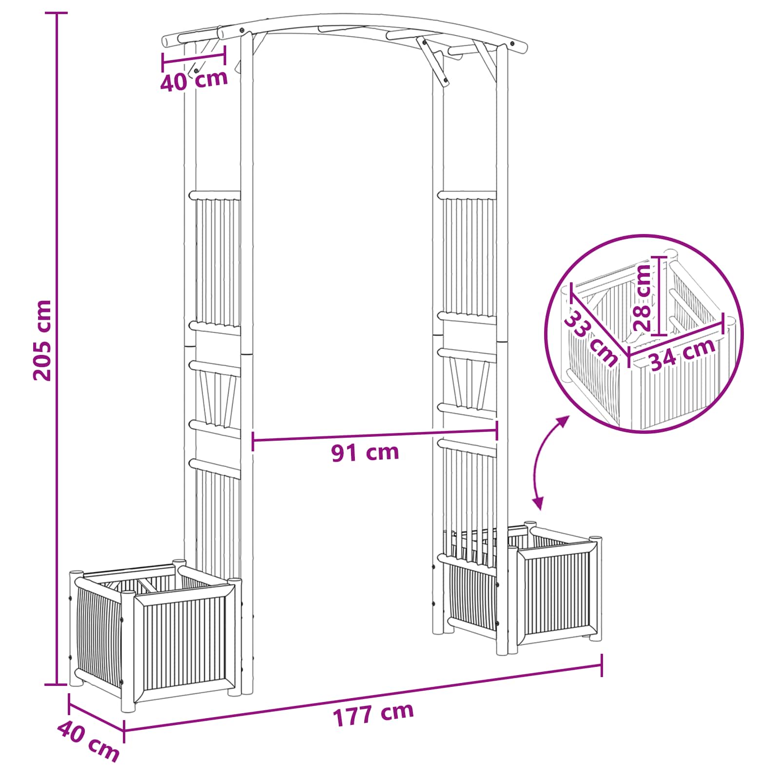 Gartenbogen Natur 110 x 40 x 205 cm Bambus