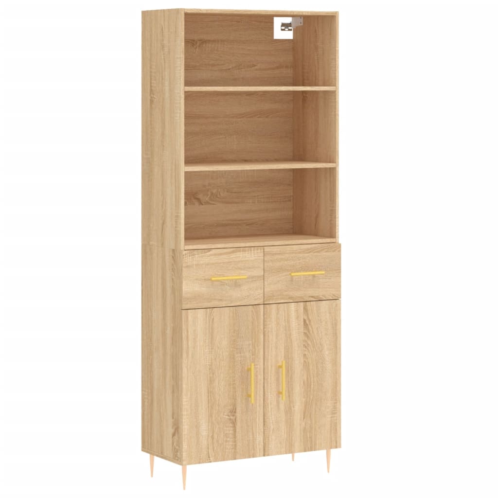 Highboard Hochglanz-Weiß 69,5x34x180 cm Holzwerkstoff