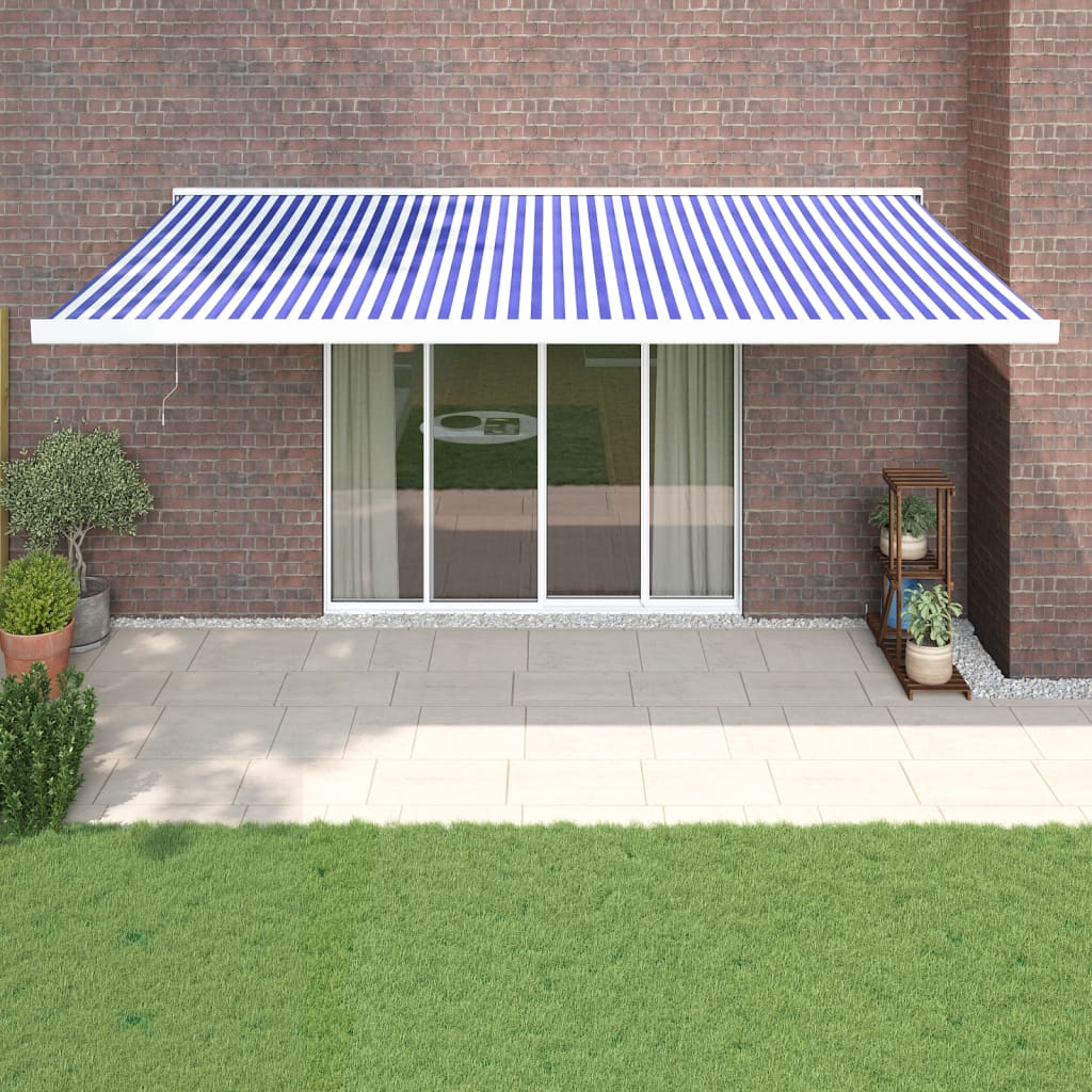 Markise Einziehbar Blau und Weiß 4x3 m Stoff und Aluminium
