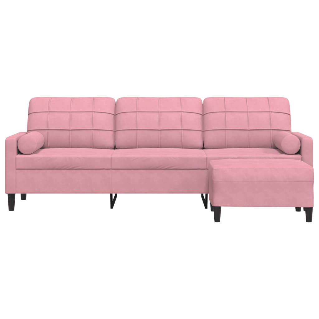 3-Sitzer-Sofa mit Hocker Hellgrau 180 cm Samt