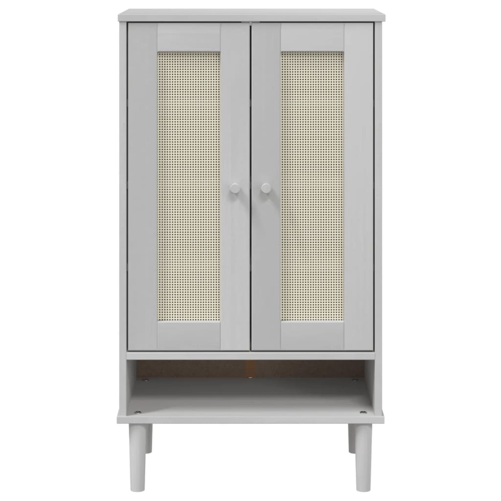 Schuhschrank SENJA Rattan-Optik Braun 59,5x35x107cm Kiefernholz