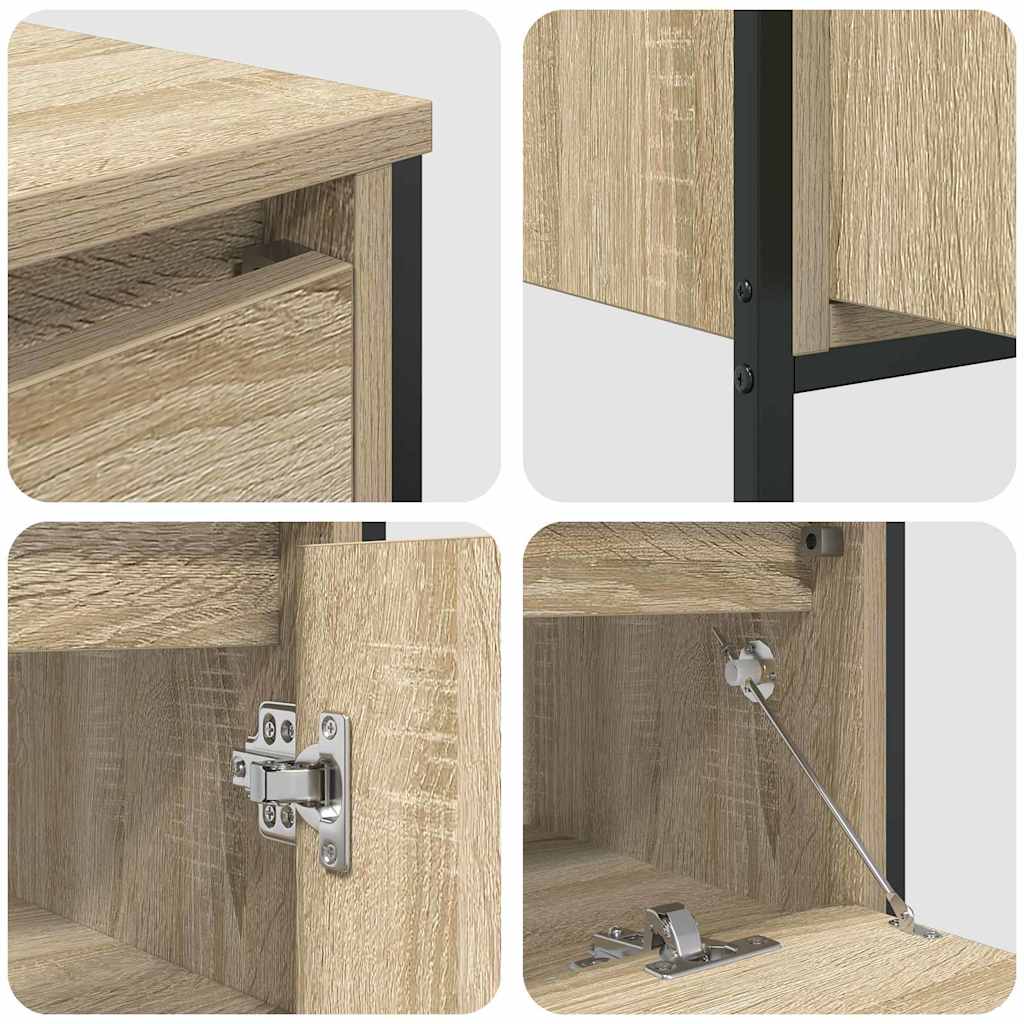 Badezimmermöbel-Set 3 pcs Schwarz Eichen-Optik Holzwerkstoff