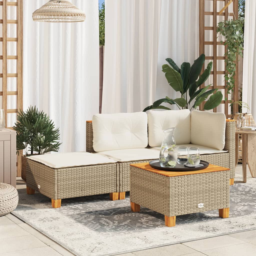 Gartenhocker mit Kissen Schwarz 63,5x56x32 cm Poly Rattan