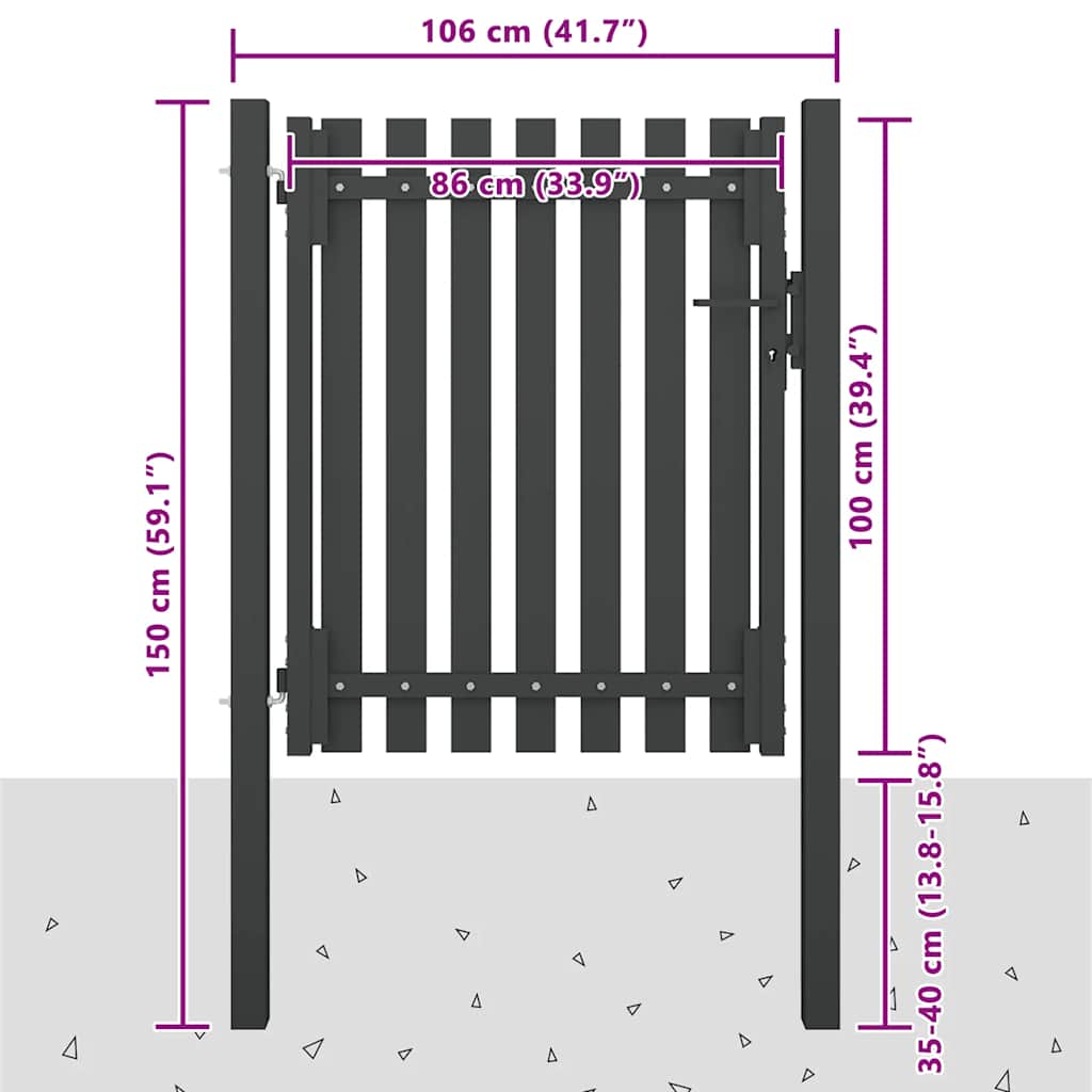 Gartentor aus Stahl 100 x 75 cm Anthrazit