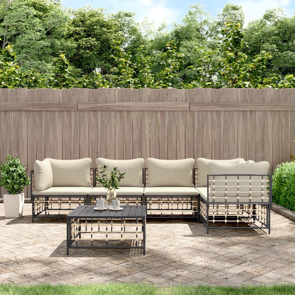5-tlg. Garten-Lounge-Set mit Kissen Anthrazit Poly Rattan