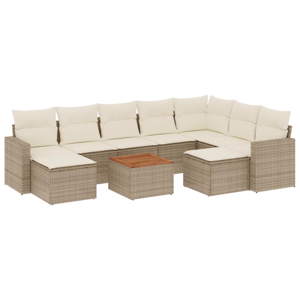 10-tlg. Garten-Sofagarnitur mit Kissen Schwarz Poly Rattan