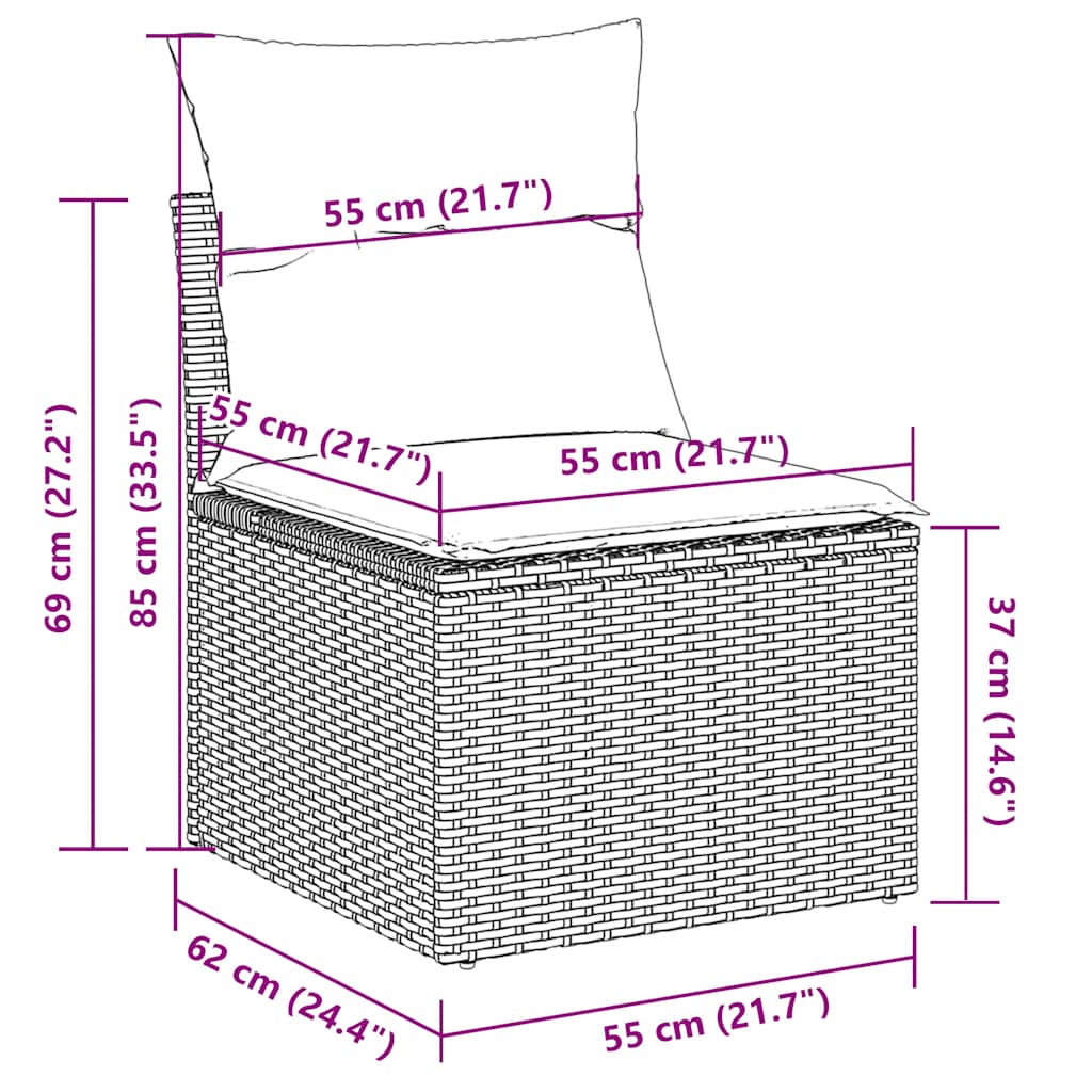 10-tlg. Garten-Sofagarnitur mit Kissen Schwarz Poly Rattan