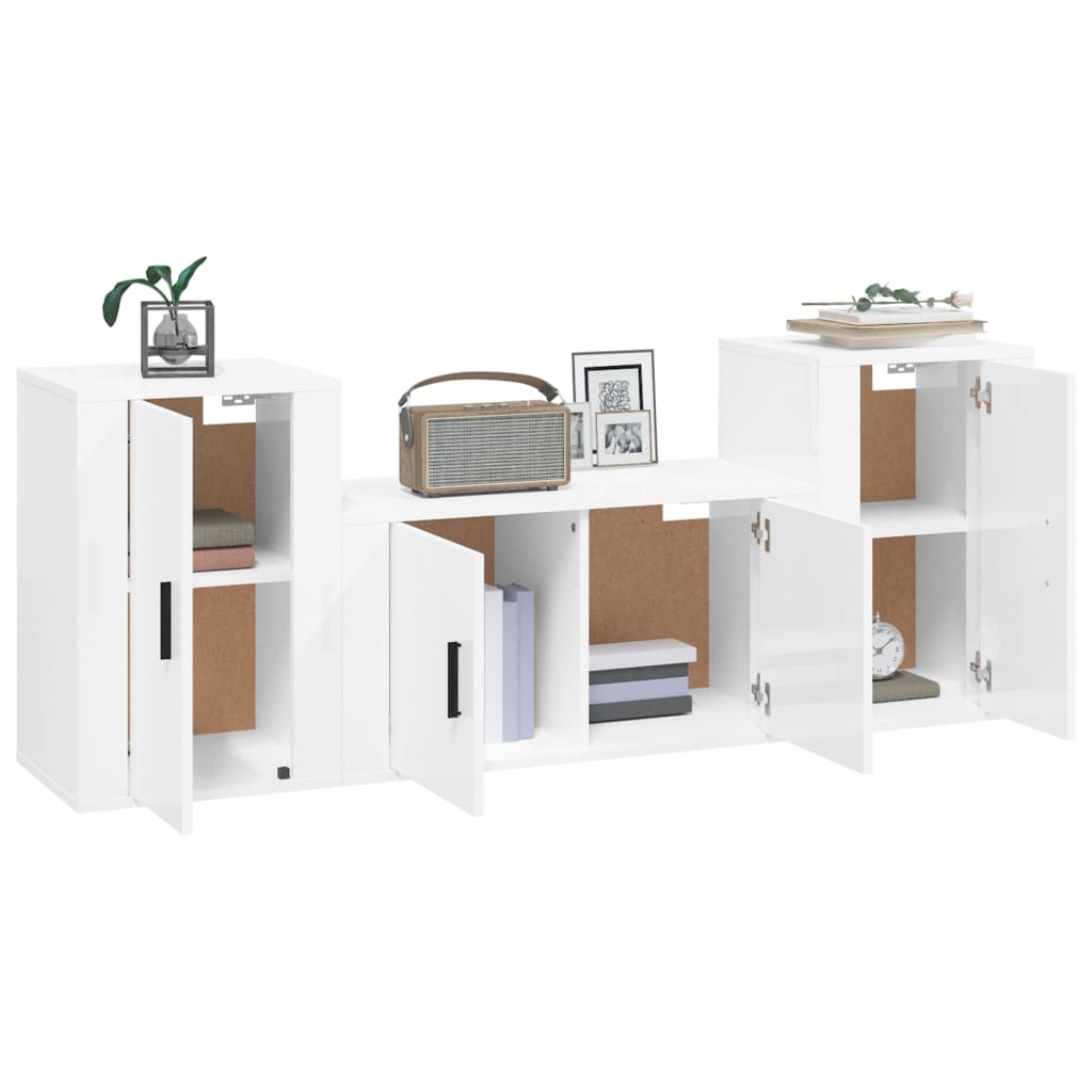 3-tlg. TV-Schrank-Set Weiß Holzwerkstoff