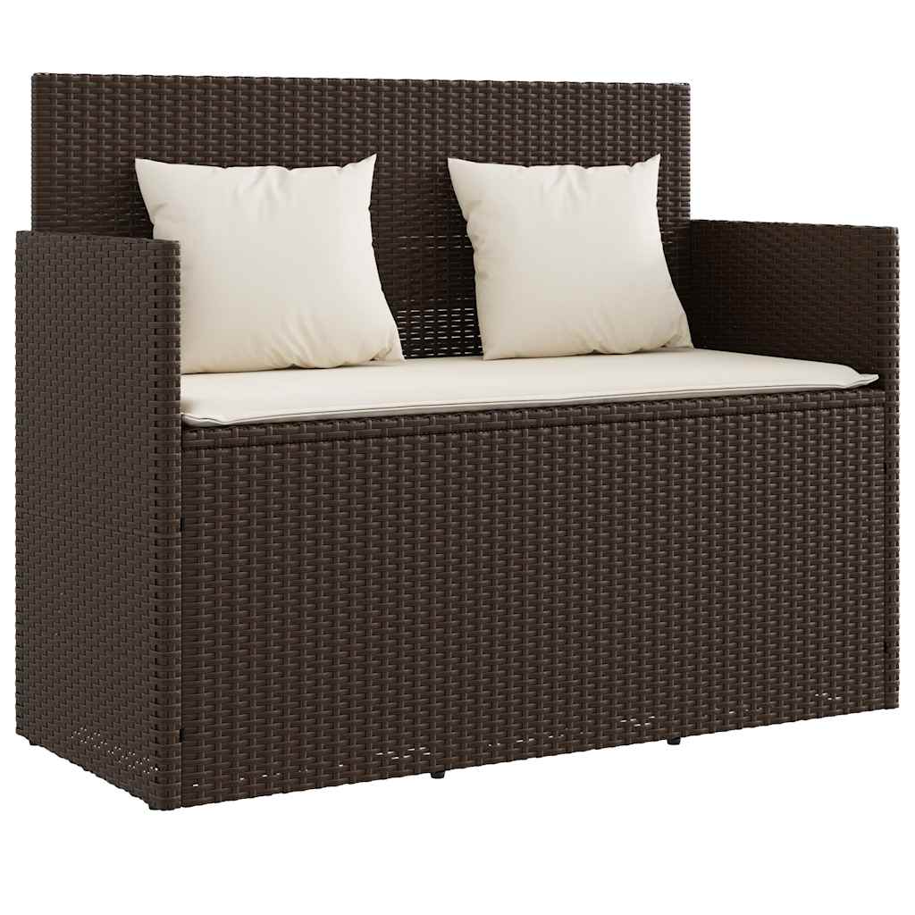 Gartenbank mit Kissen Schwarz Poly Rattan