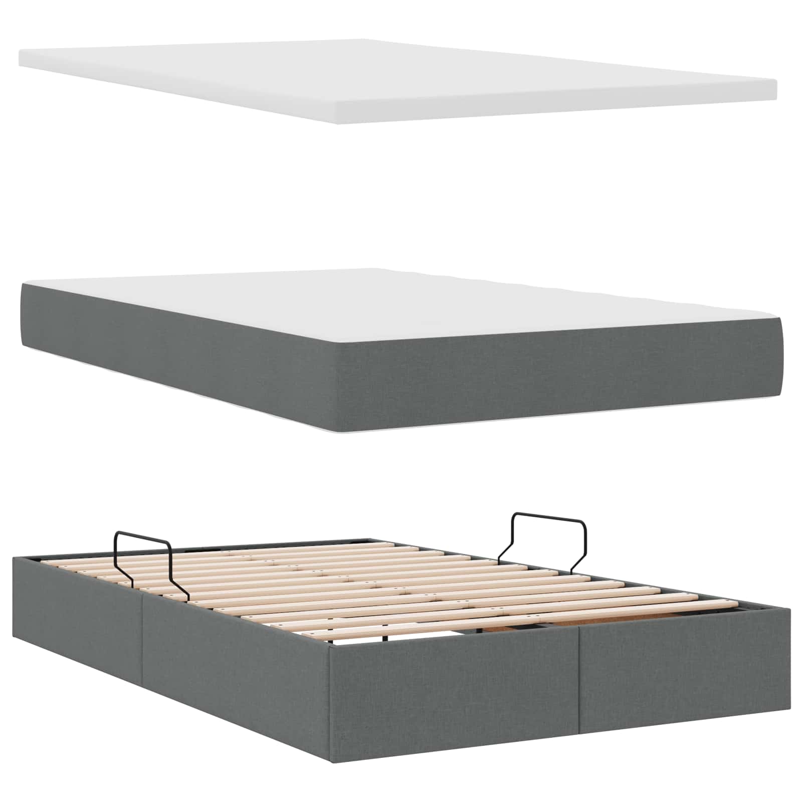 Aufbewahrungsbett mit Matratze Hellgrau 90 x 190 cm Polyester