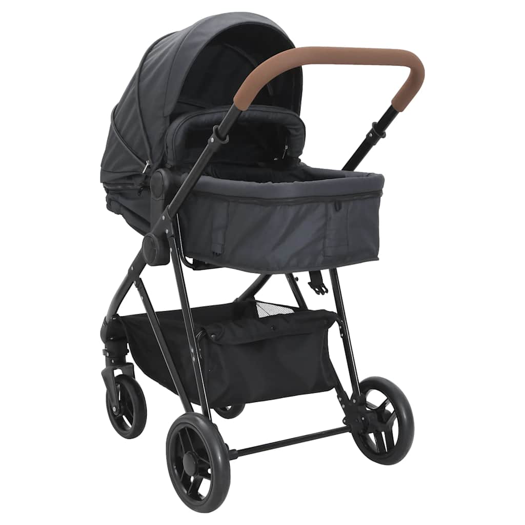 3-in-1 Kinderwagen Hellgrau und Schwarz Stahl
