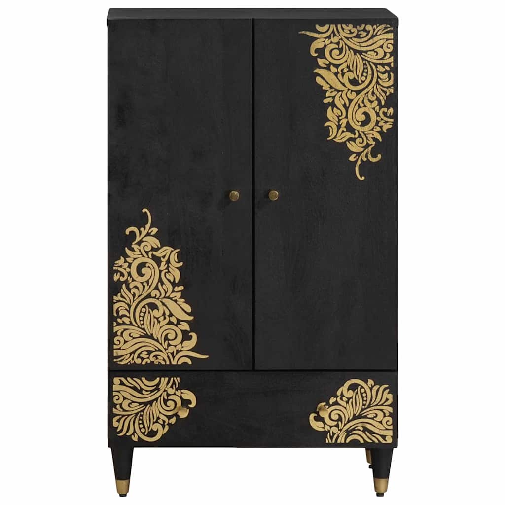 Highboard Grau und Gold 60 x 33 x 100 cm Massivholz Mango