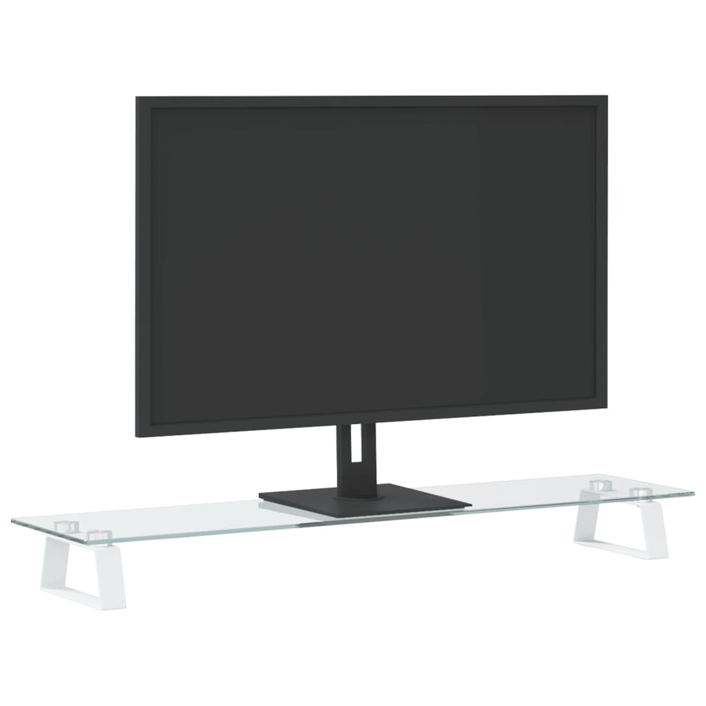 Monitorständer Weiß 60x20x8 cm Hartglas und Metall