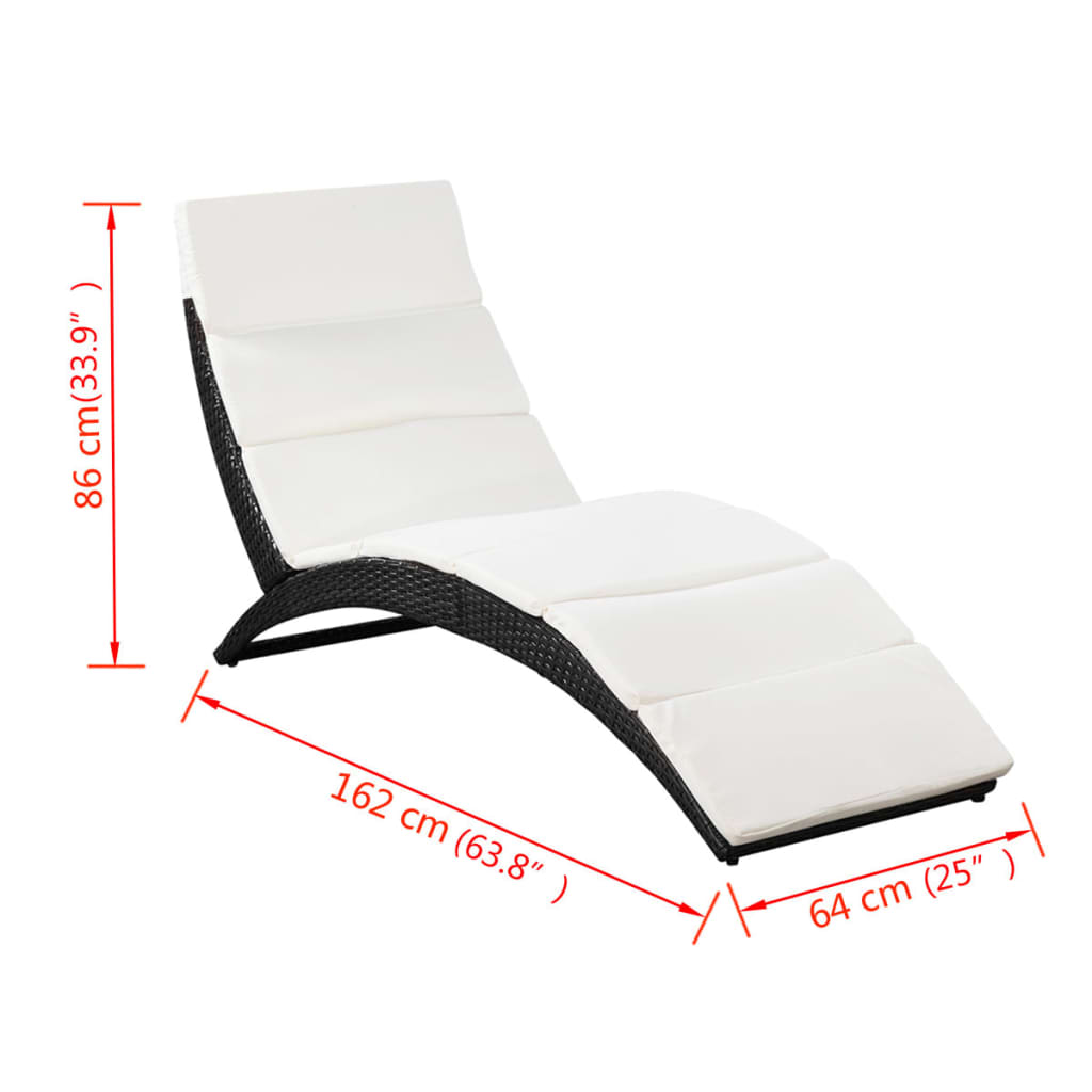 Klappbare Sonnenliege mit Auflage Poly Rattan Braun