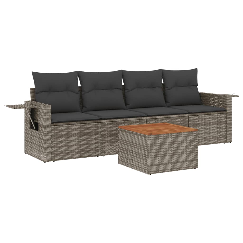 5-tlg. Garten-Sofagarnitur mit Kissen Schwarz Poly Rattan