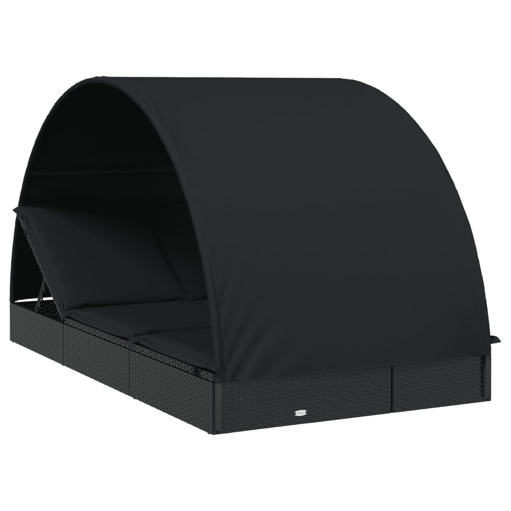 2-Personen-Sonnenliege mit Dach Braun 211x112x140 Poly Rattan