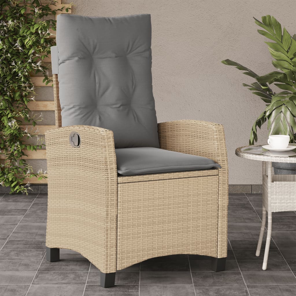 Gartensessel Verstellbar mit Kissen Schwarz Poly Rattan