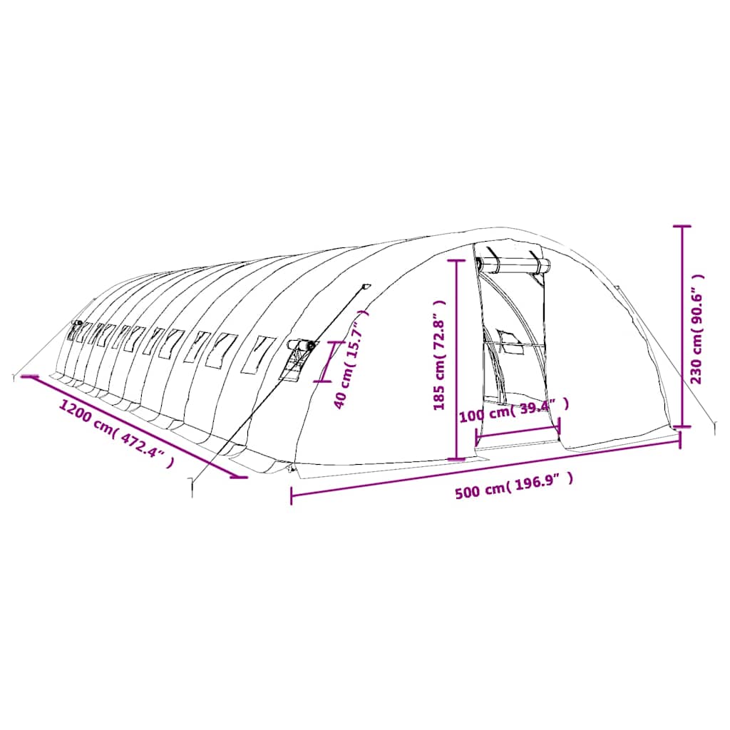 Gewächshaus mit Stahlrahmen Weiß 40 m² 8x5x2,3 m
