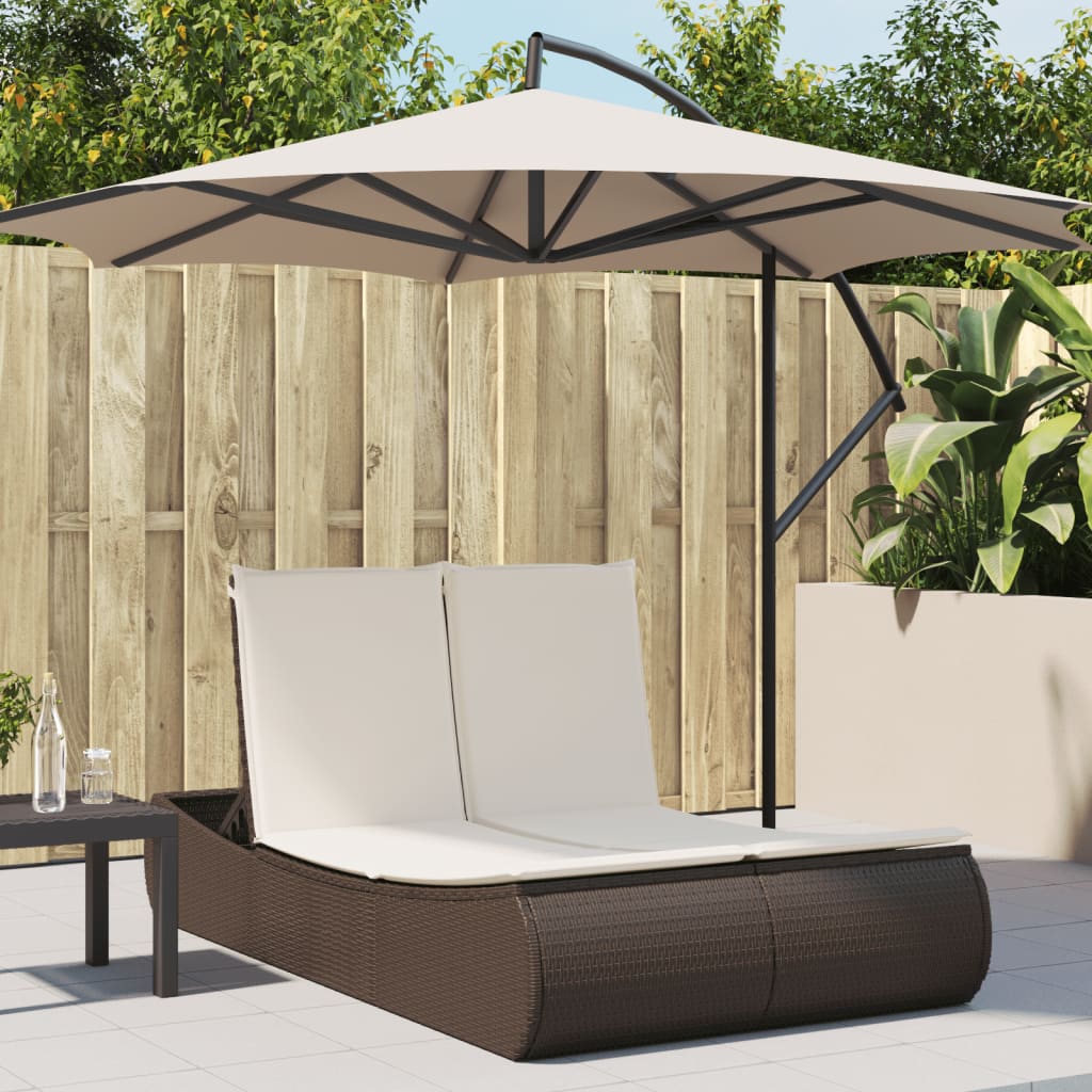 Doppel-Sonnenliege mit Kissen Schwarz Poly Rattan