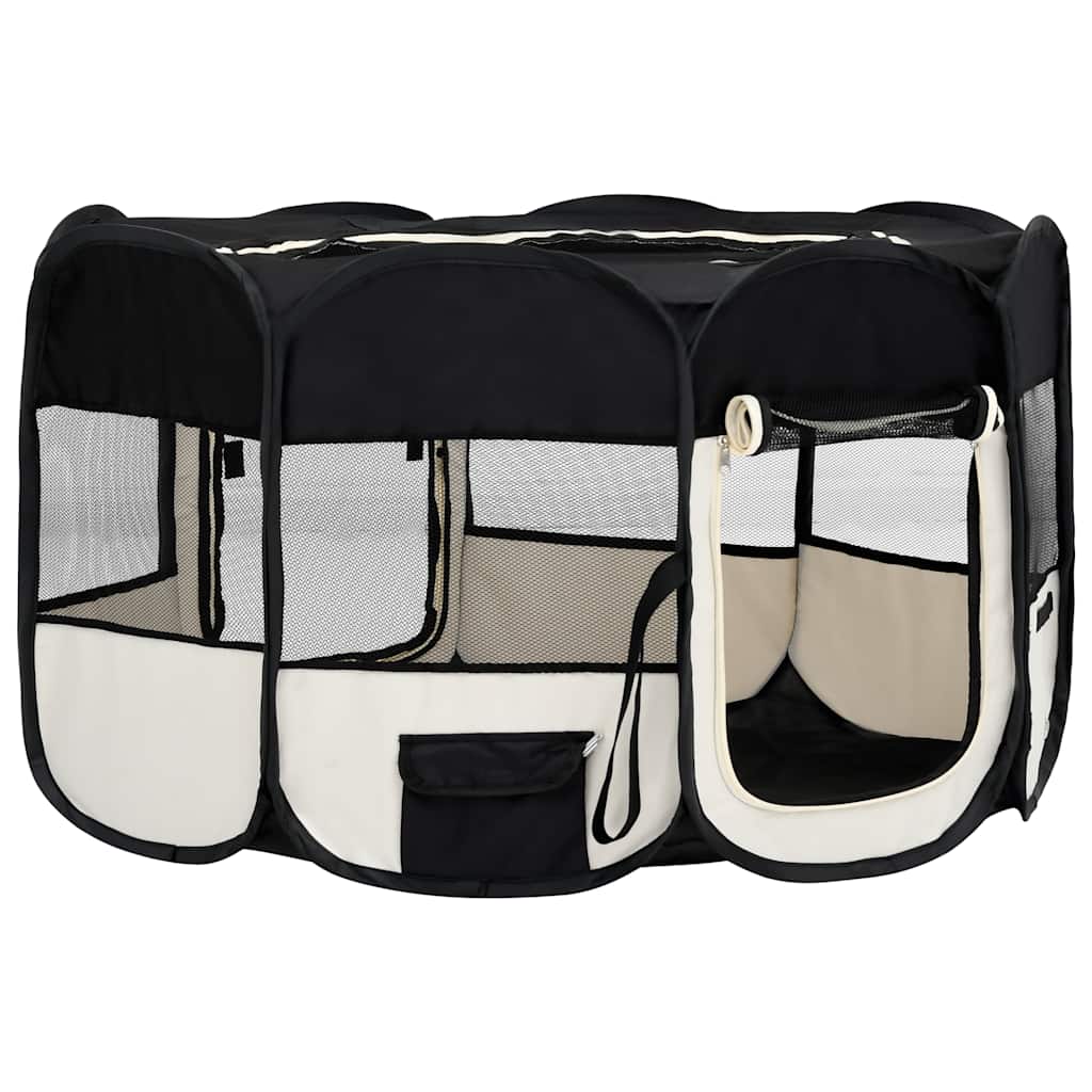 Faltbarer Welpenlaufstall mit Tragetasche Schwarz 90x90x58 cm