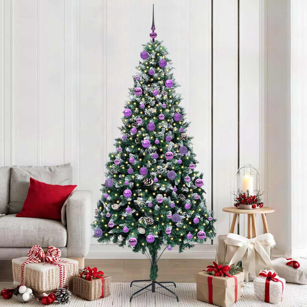 Künstlicher Weihnachtsbaum mit LEDs Kugeln Zapfen 150 cm