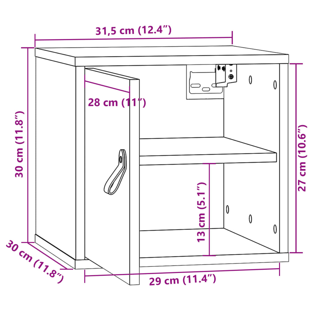 Wandschrank 31,5x30x30 cm Massivholz Kiefer