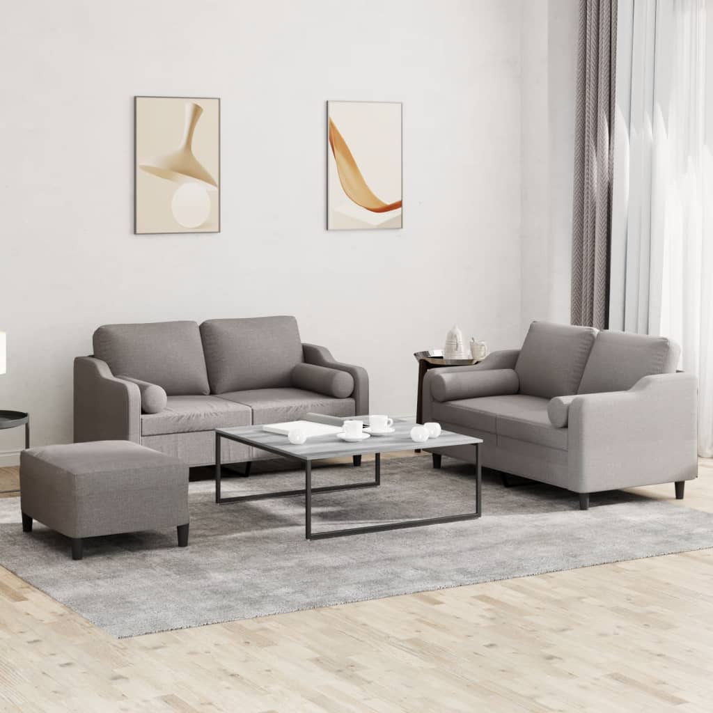 3-tlg. Sofagarnitur mit Kissen Creme Stoff