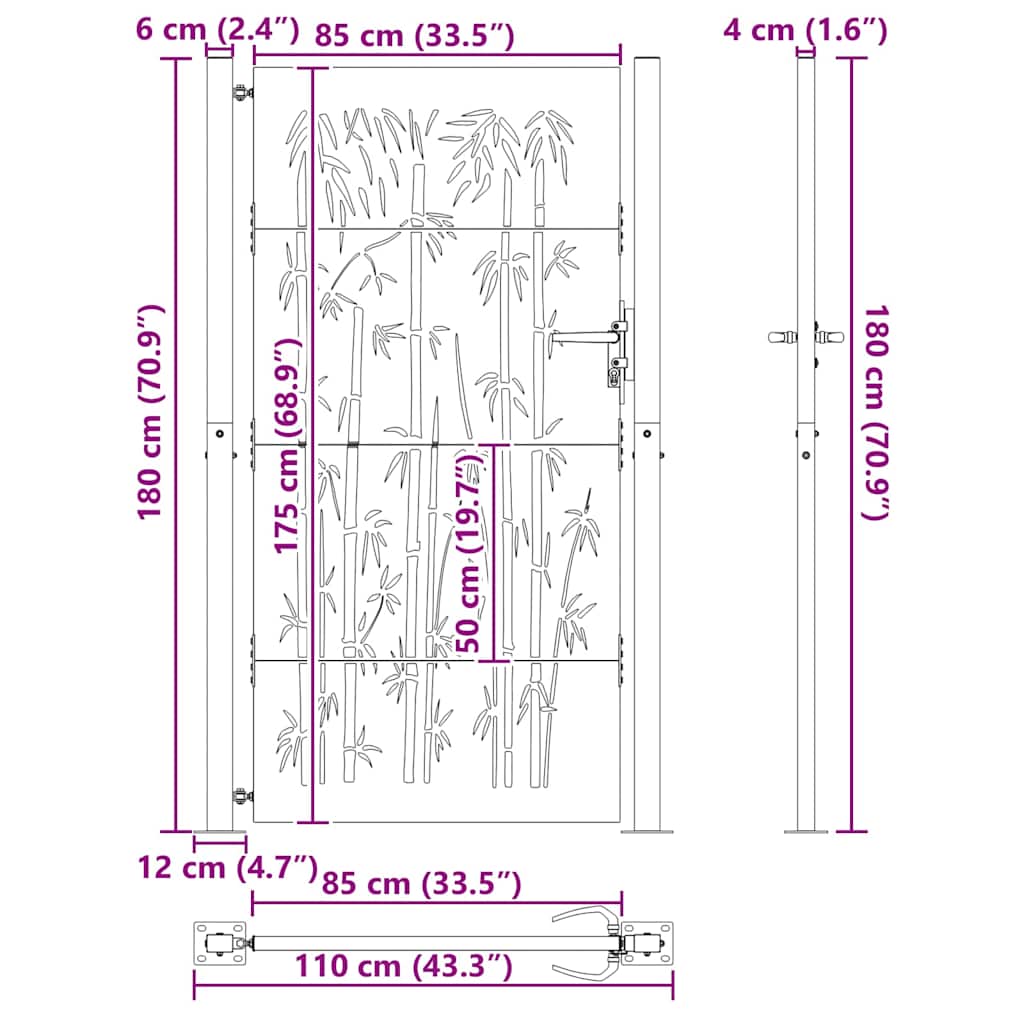 Gartentor 100x75 cm Cortenstahl Bambus-Design