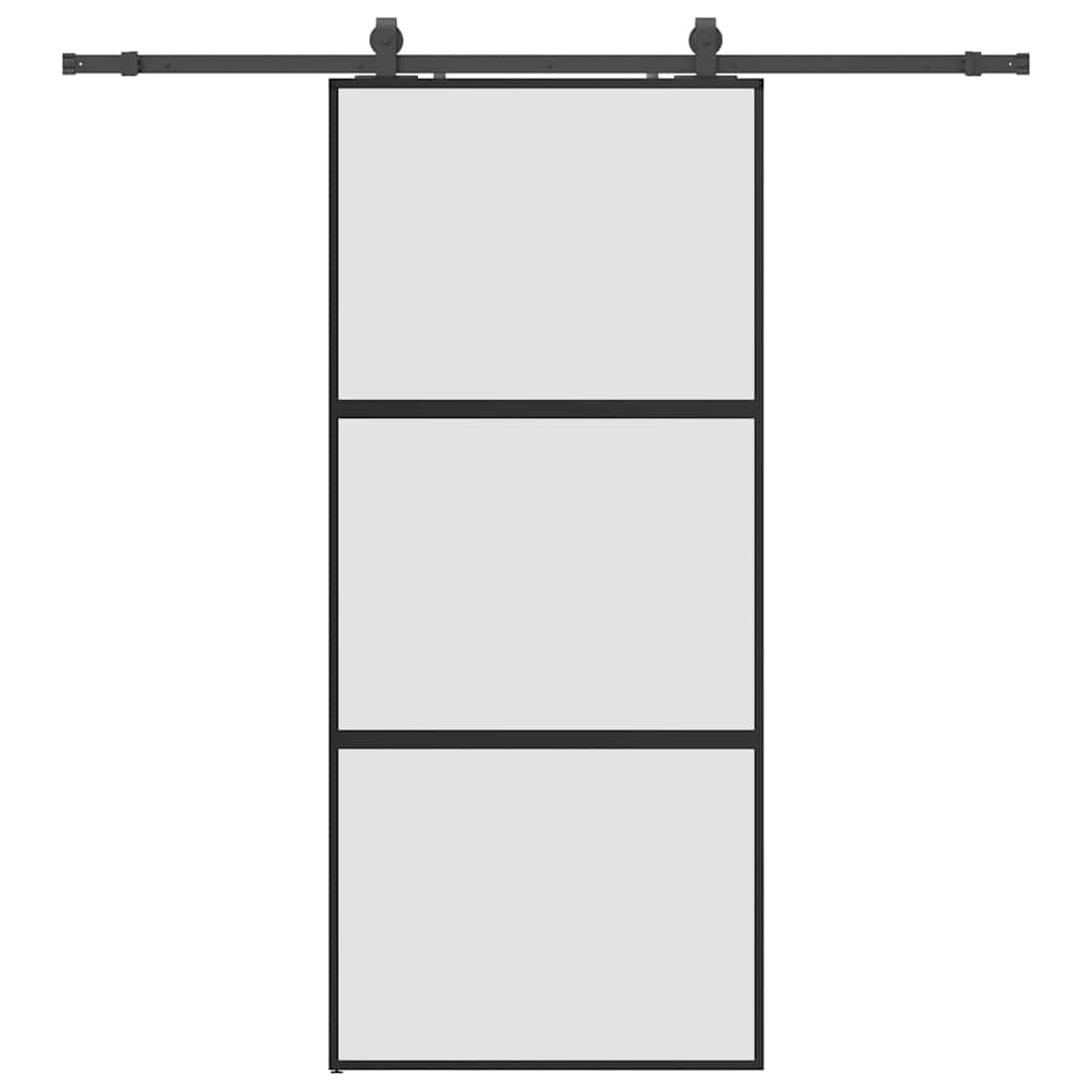 Schiebetür mit Beschlag Schwarz 76x205 cm Hartglas