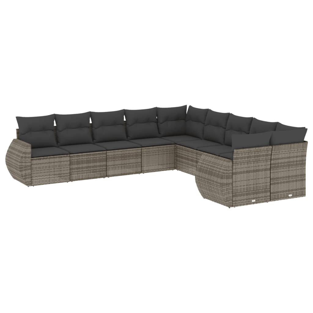 10-tlg. Garten-Sofagarnitur mit Kissen Schwarz Poly Rattan