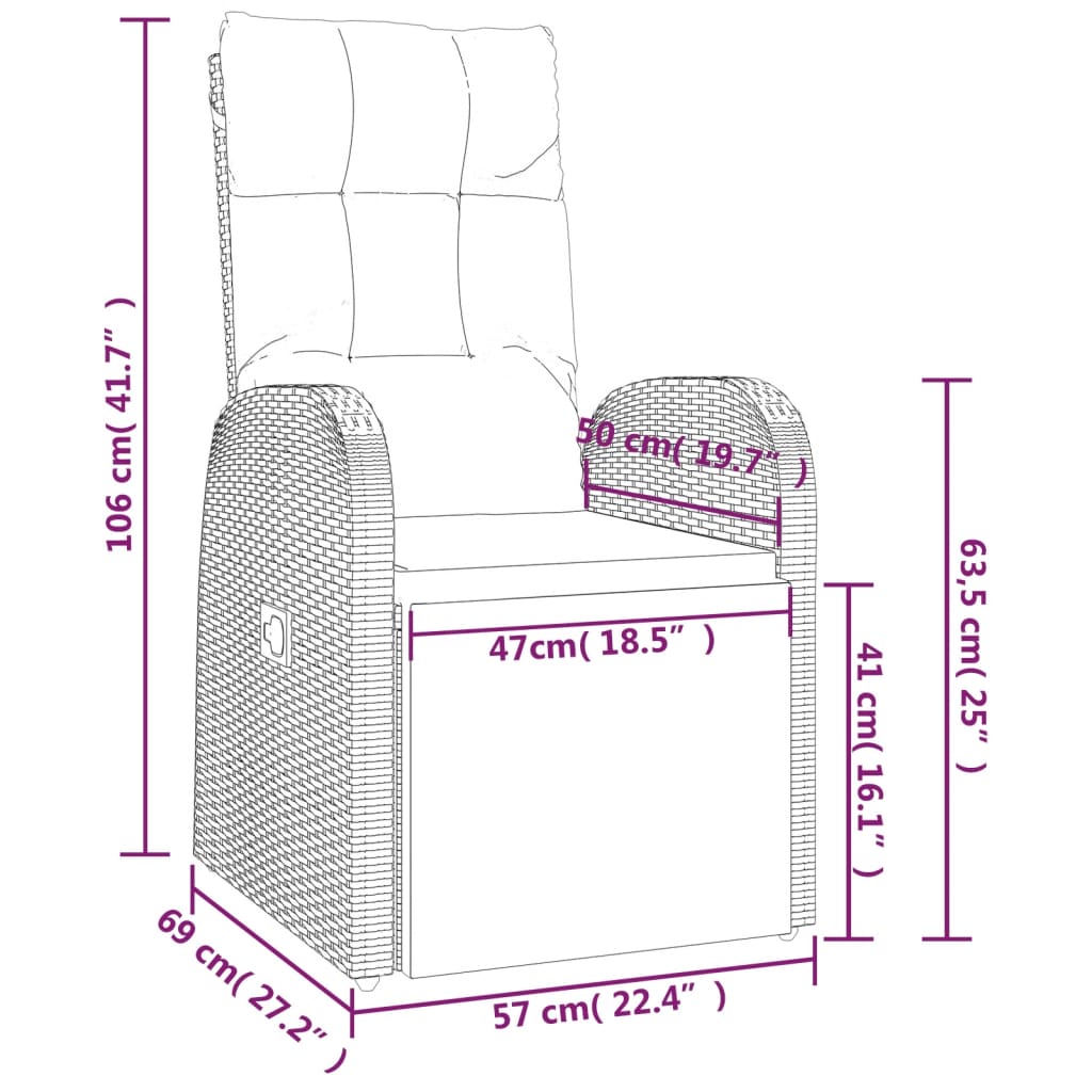 Garten-Liegestühle mit Kissen 2 Stk. Grau Poly Rattan