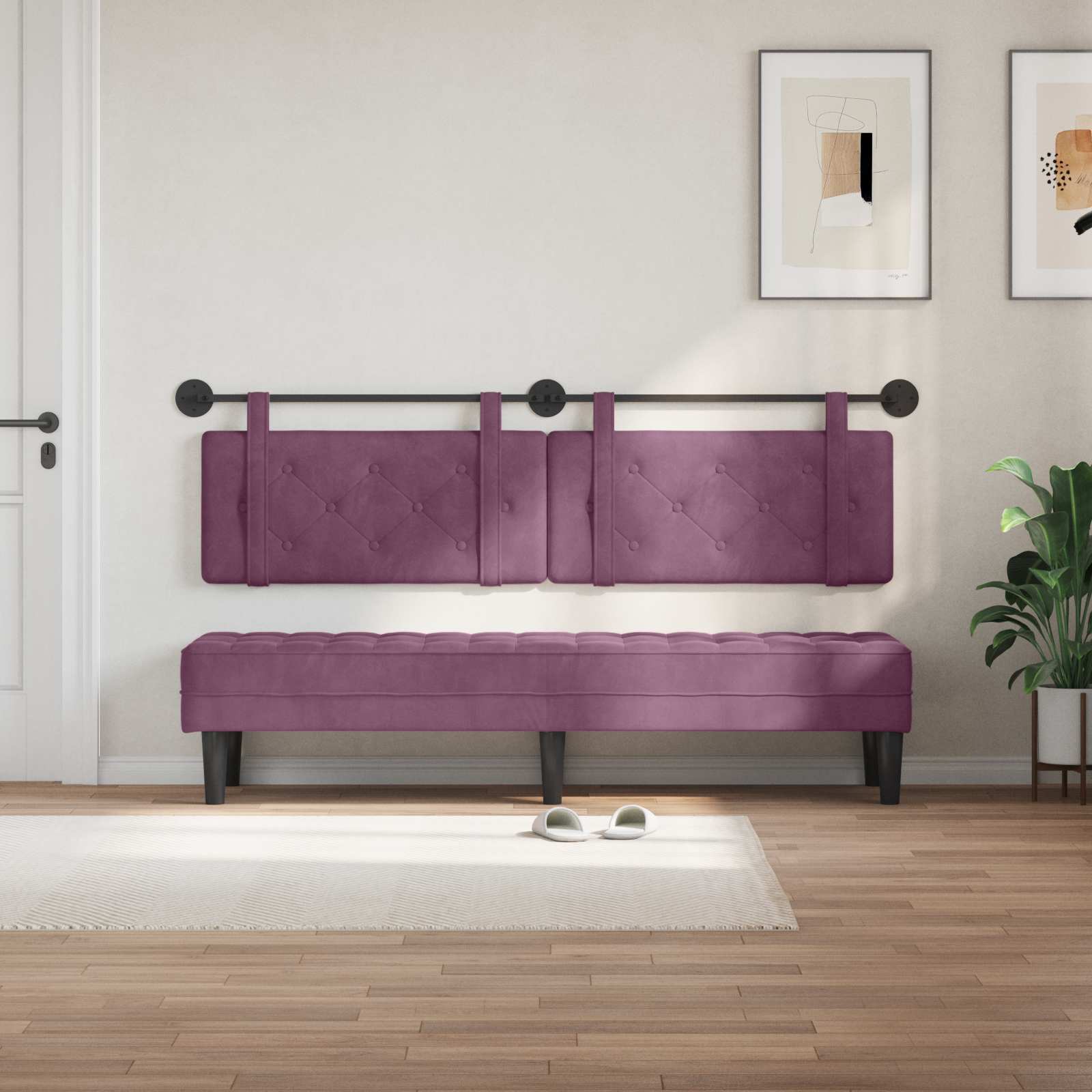 Hängendes Kopfteil Mit LED Licht Hellgrau Samt