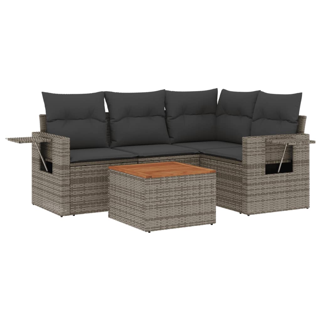 5-tlg. Garten-Sofagarnitur mit Kissen Schwarz Poly Rattan