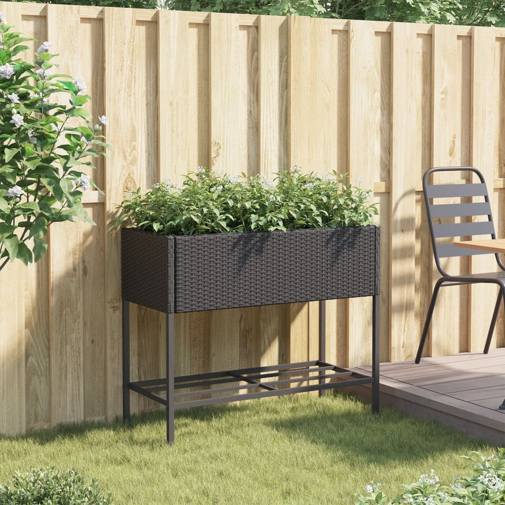 Hochbeete mit Ablage 2 Stk. Schwarz 70x28x70 cm Poly Rattan
