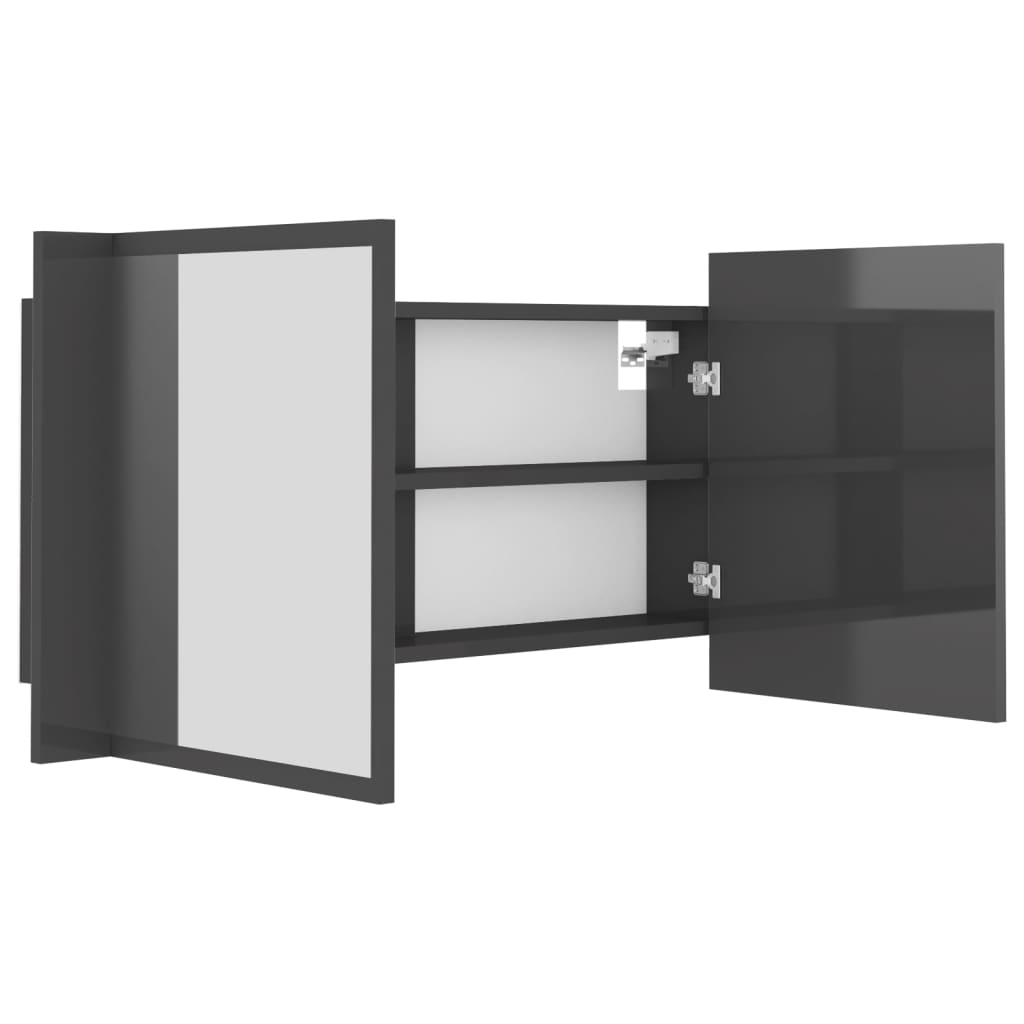 LED-Bad-Spiegelschrank Grau 90x12x45 cm Acryl