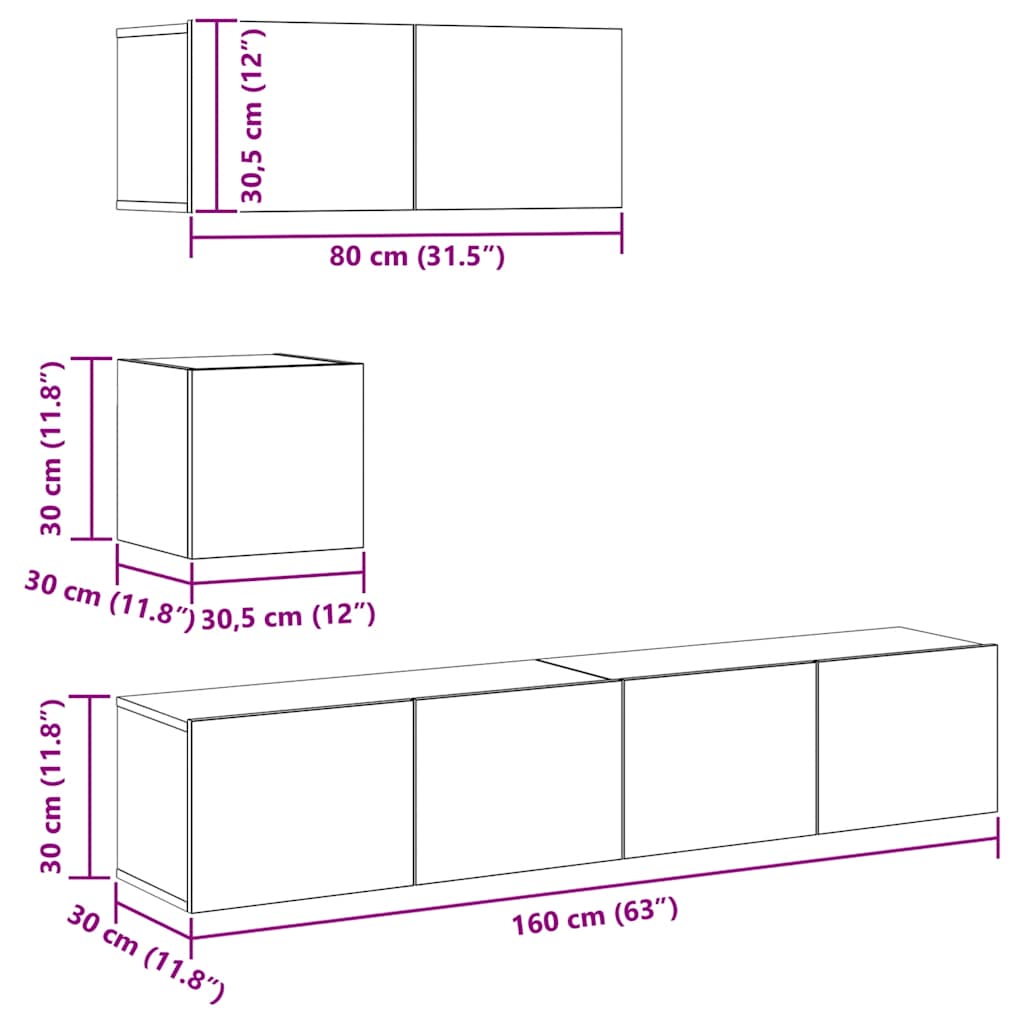 4-tlg. TV-Schrank-Set Sonoma-Eiche Holzwerkstoff