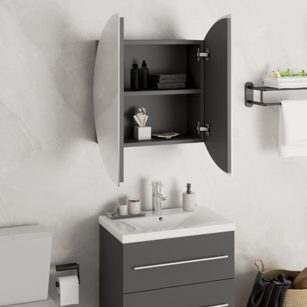 Badezimmerschrank mit Rundem Spiegel & LED Weiß 40x40x17,5 cm