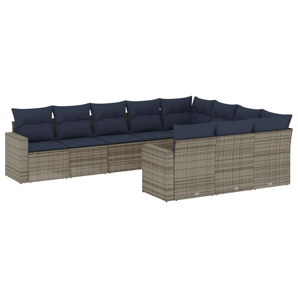 10-tlg. Garten-Sofagarnitur mit Kissen Schwarz Poly Rattan