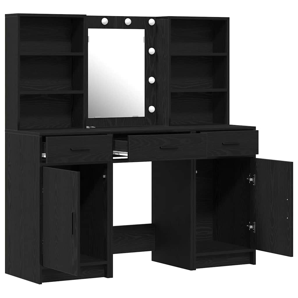 Schminktischset mit LED mit Schubladen 3 pcs Weiß Holzwerkstoff