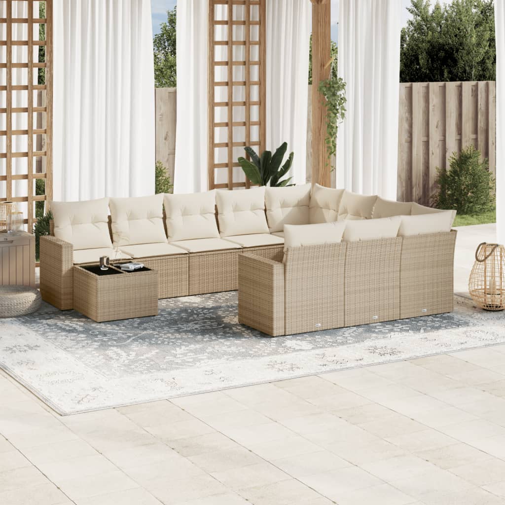 11-tlg. Garten-Sofagarnitur mit Kissen Schwarz Poly Rattan