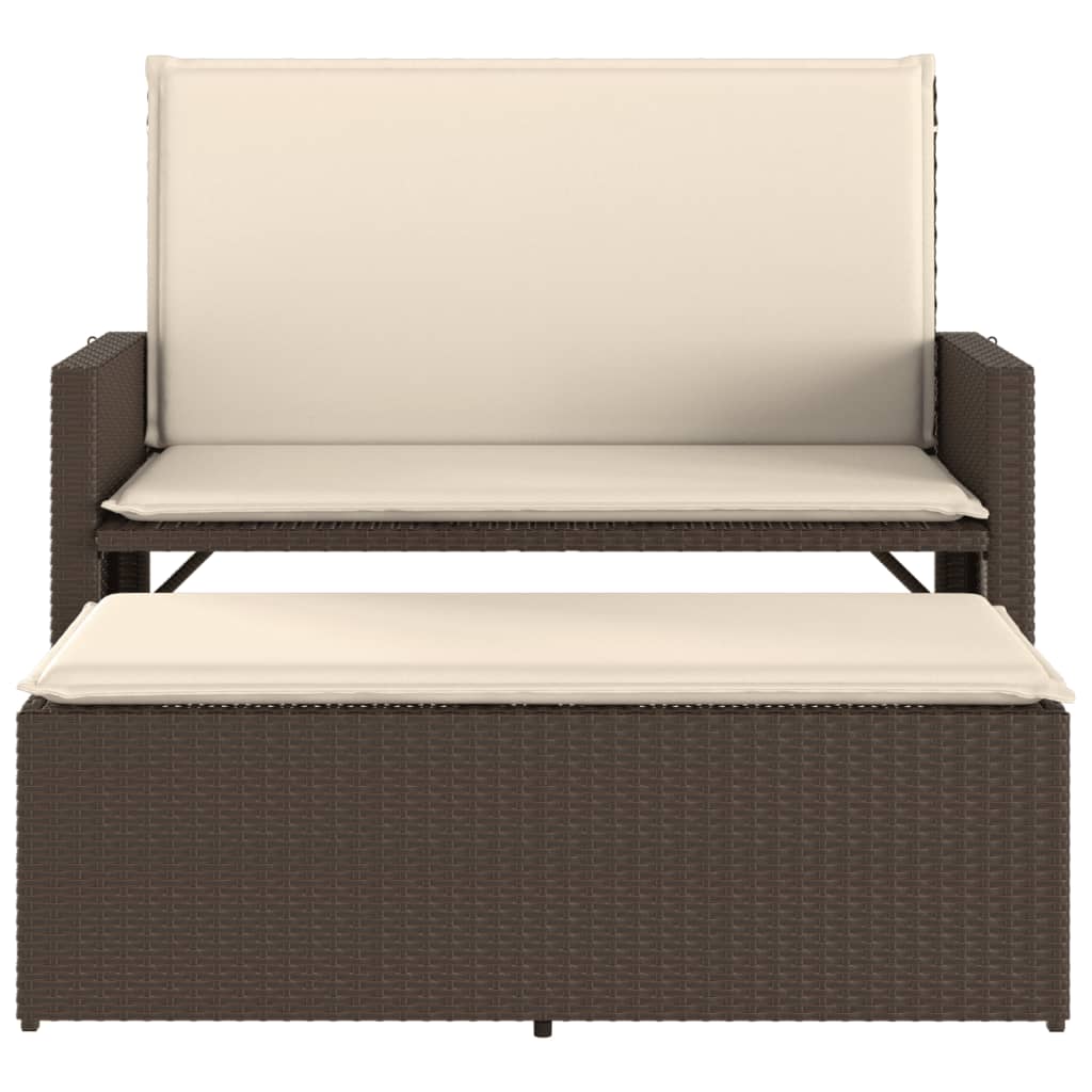 Gartenbank mit Kissen und Hocker Schwarz Poly Rattan
